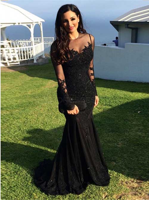 Fitted Black Prom Dress with Sleeves ...